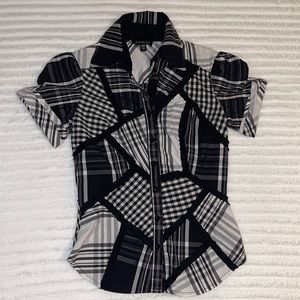 Bebe Black and White Plaid Patch Buttonup Size XXS